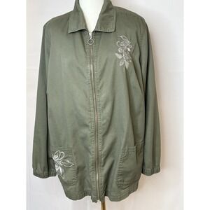 Limited Editions Olive Green Embroidered Utility Jacket Women Plus Size 2X